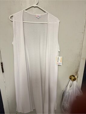 LuLaRoe White Sleeveless Long Open Front Vest